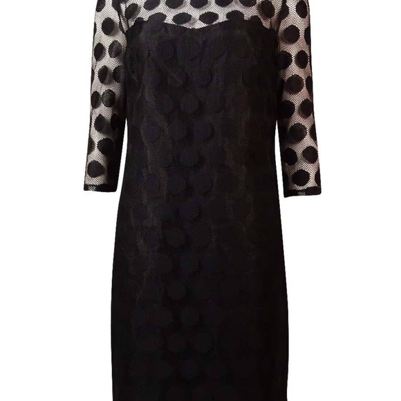 Betsey Johnson Whimsigoth Sheer Neck 3/4 Sleeve Polka Dot Overlay Black Sheath 6 - Picture 3 of 12